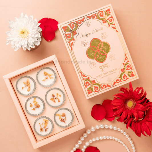 Premium Diwali Gift Pack – Set of 6 Scented Glass Candles in Gold Accent Gift Box for Corporate & Festive Gifting