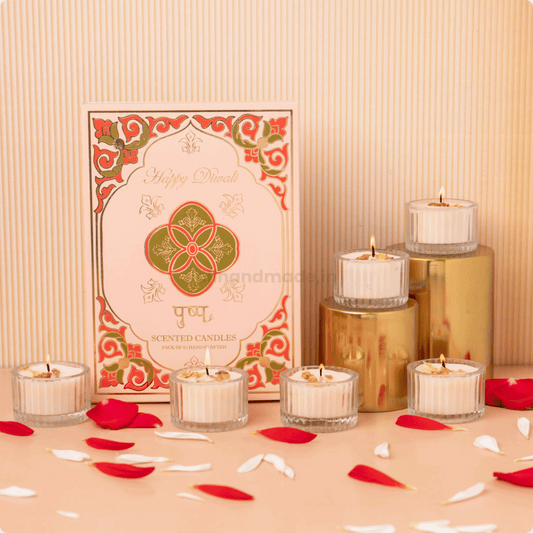 Premium Diwali Gift Pack – Set of 6 Scented Glass Candles in Gold Accent Gift Box for Corporate & Festive Gifting