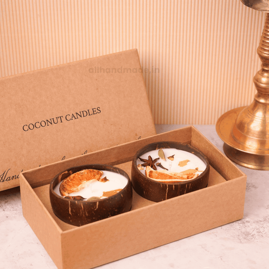 ESG Coconut Shell Scented Candle Set Eco Friendly Sustainable Diwali Gift Box for Corporate Gifting
