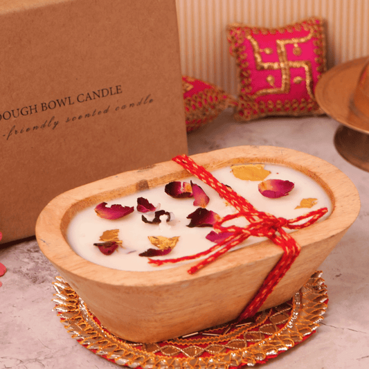 ESG Gifts Wooden Dough Bowl Scented Candle in Eco Friendly Sustainable Diwali Corporate Gift Box