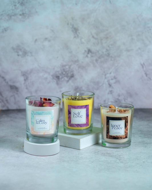 Set of 3 Mood-Enhancing Glass Candles