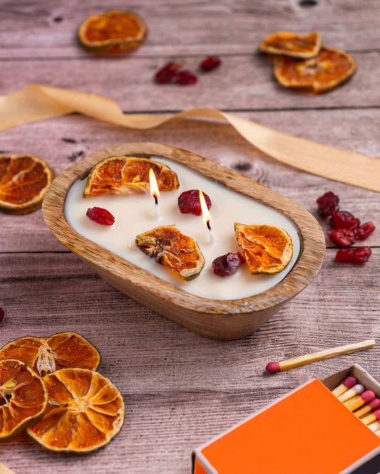 wooden dough bowl scented candle