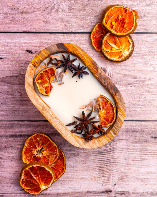 Orange & Star Anise Wooden Bowl Candle