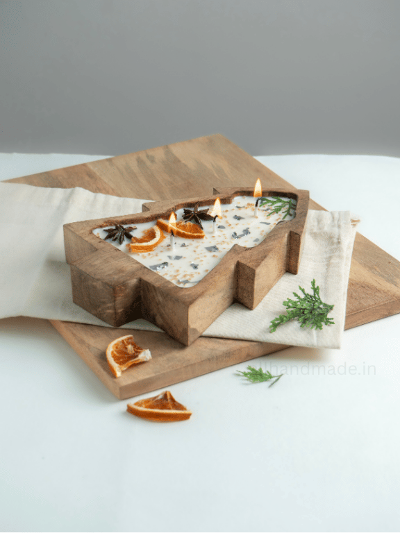 Handcrafted Christmas Tree Wooden Candle Main image