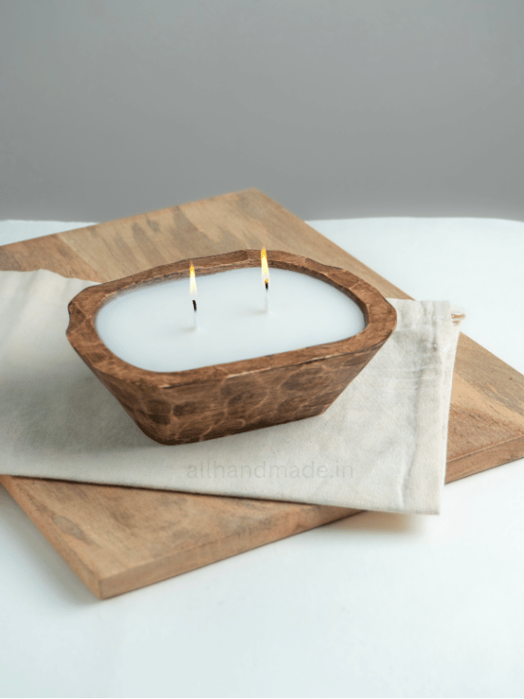 Handcrafted Wooden Dough Bowl D Shape Candle Main image