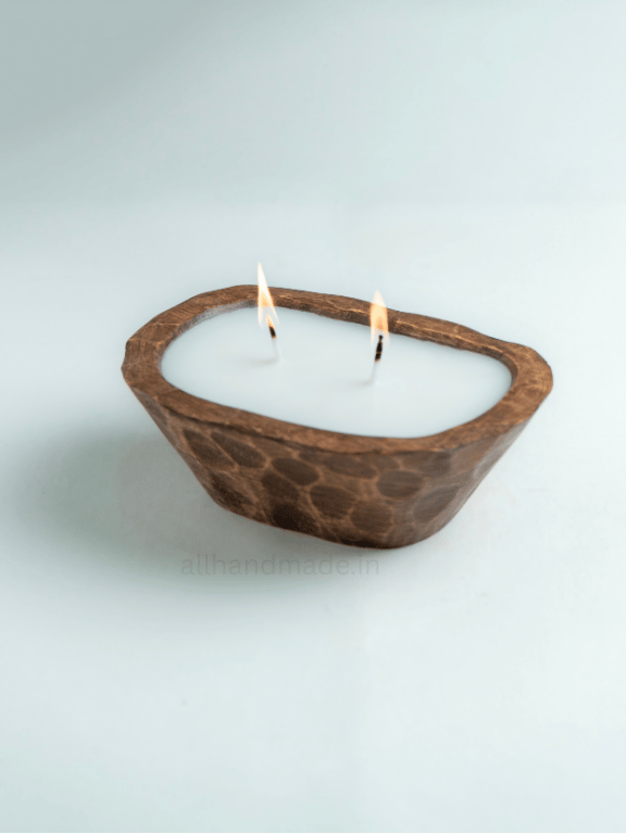 Handcrafted Wooden Dough Bowl D Shape Candle