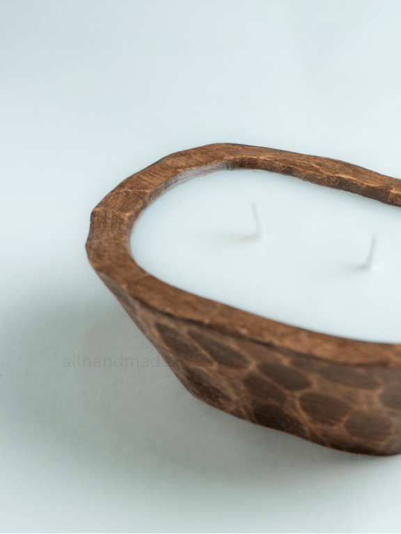 Handcrafted Wooden Dough Bowl D Shape Candle
