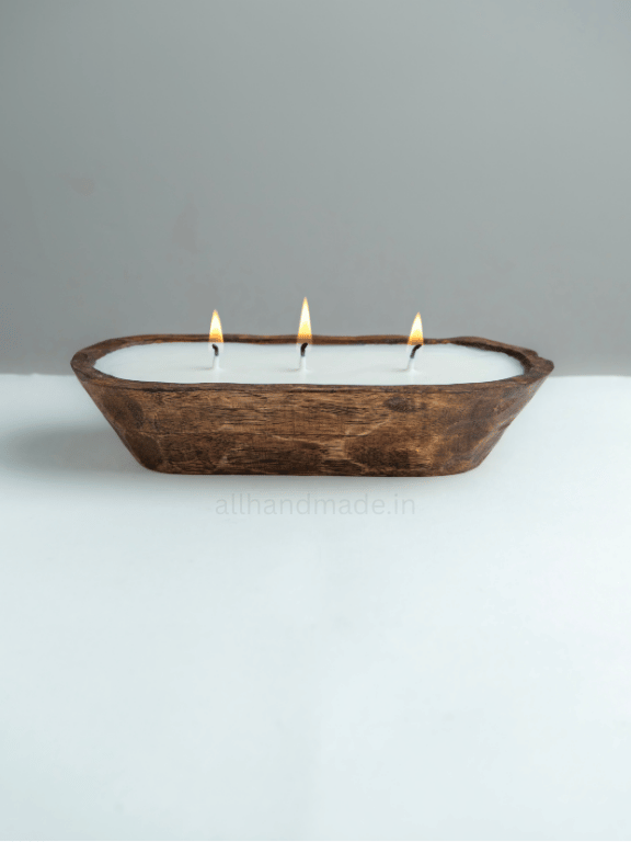 Handcrafted Wooden Dough 8" Bowl Candle