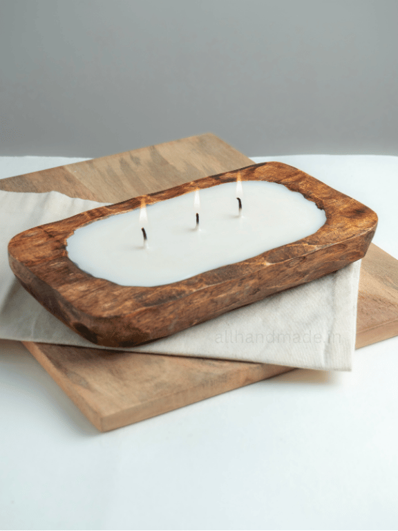 Handcrafted Wooden Dough Bowl Candle