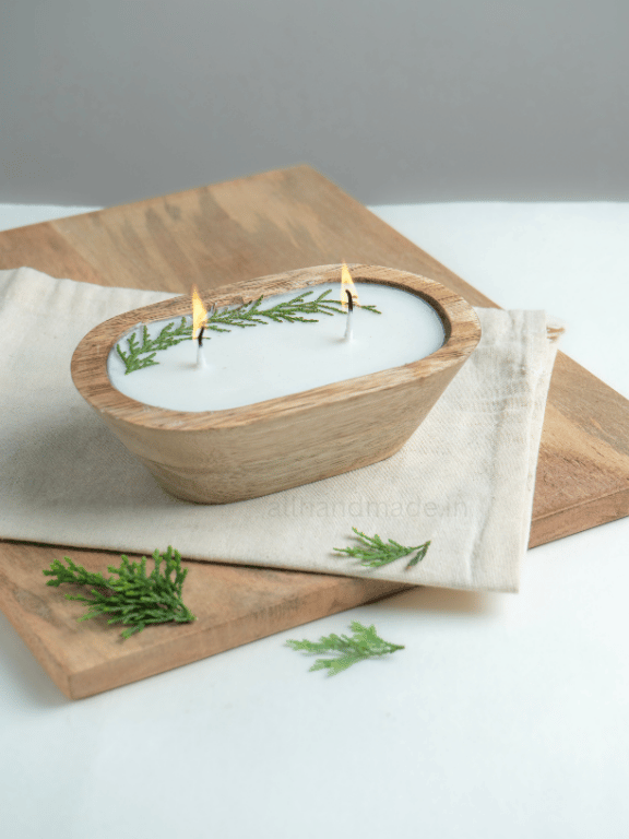 Evergreen Mist Wooden Dough Bowl Candle Secondary image