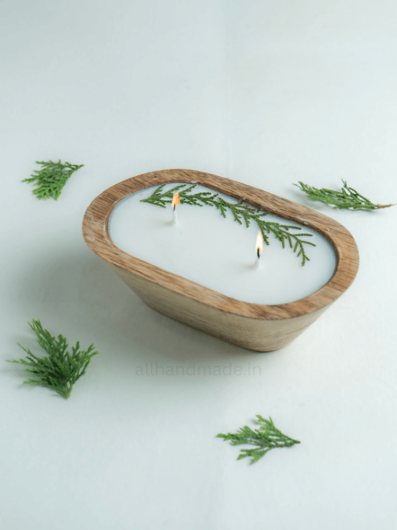 Evergreen Mist Wooden Dough Bowl Candle