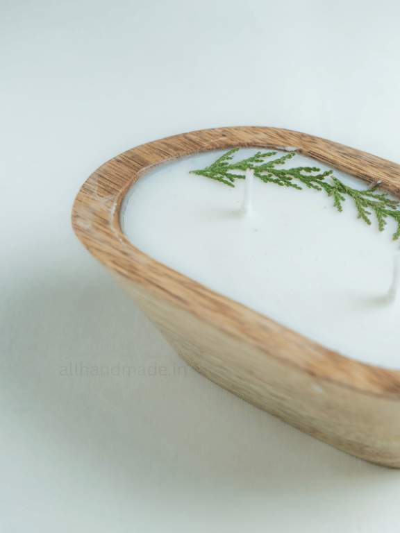 Evergreen Mist Wooden Dough Bowl Candle