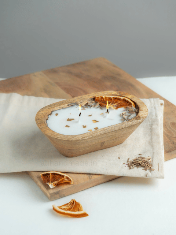 Citrus Lavender Wooden Dough Bowl Candle