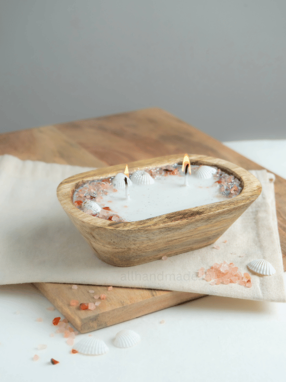 Coastal Calm Wooden Dough Bowl Candle