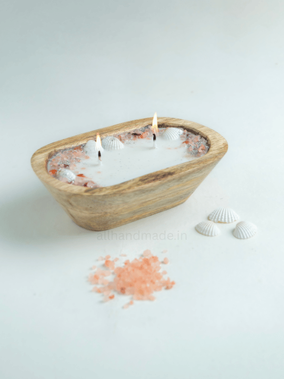 Coastal Calm Wooden Dough Bowl Candle
