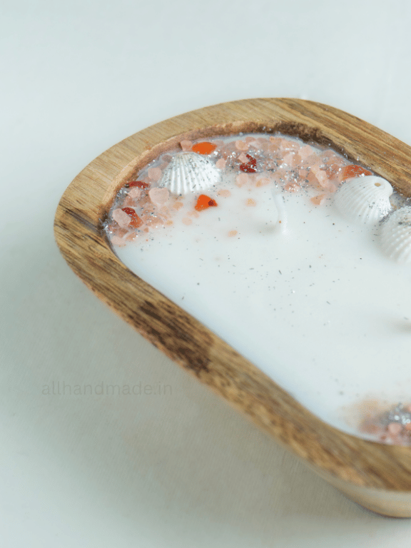 Coastal Calm Wooden Dough Bowl Candle