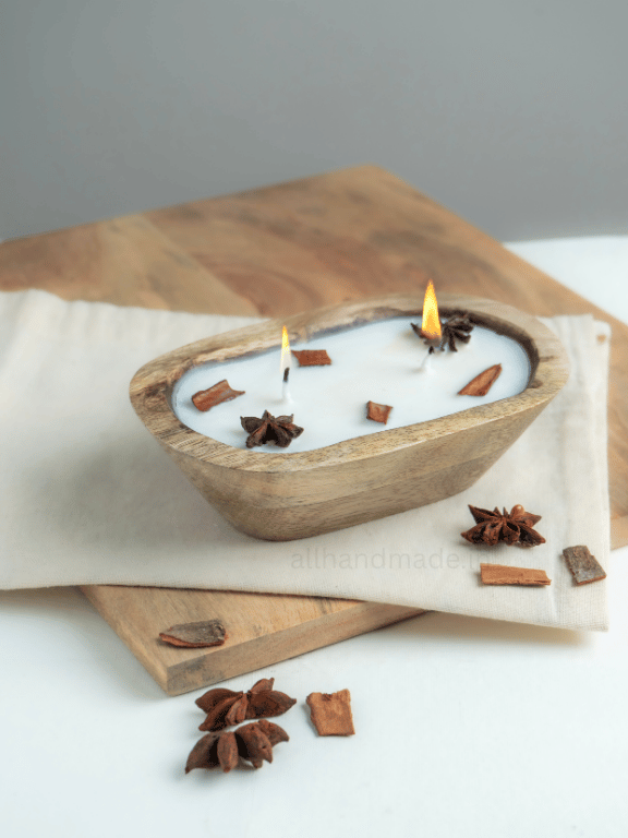 Spiced Ember Wooden Dough Bowl Candle Secondary image