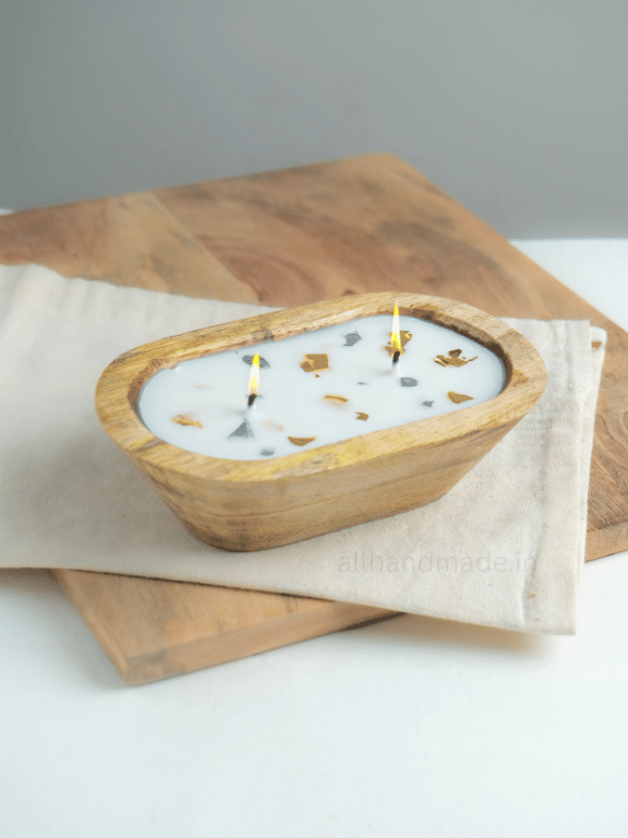 Gilded Aura Wooden Dough Bowl Candle Secondary image