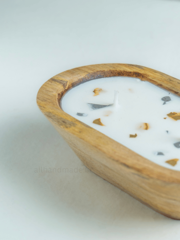 Gilded Aura Wooden Dough Bowl Candle