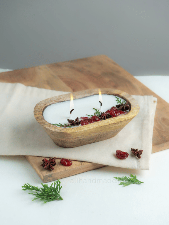 Crimson Spice Wooden Dough Bowl Candle