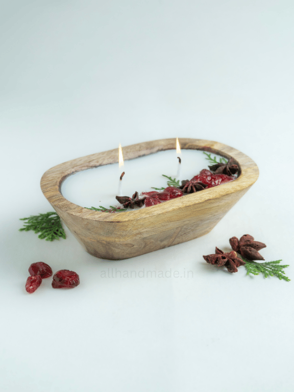 Crimson Spice Wooden Dough Bowl Candle