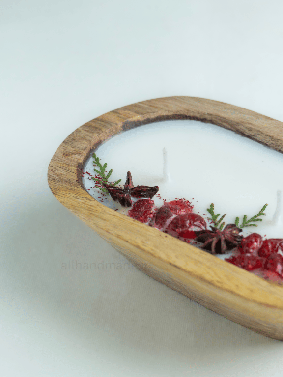 Crimson Spice Wooden Dough Bowl Candle