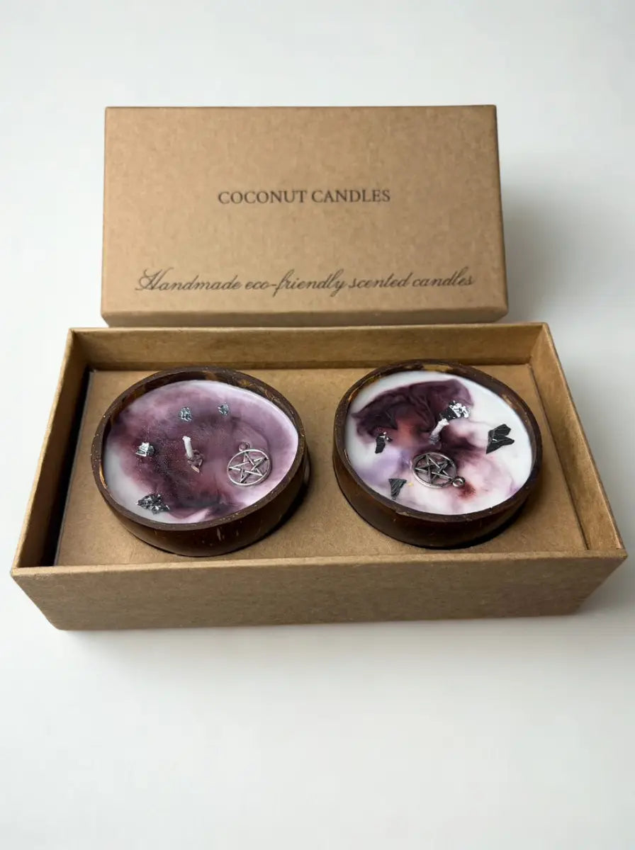 Handmade Coconut Shell Candle Gift Set – Lavender Scented Eco Friendly Candles (Set of 2)