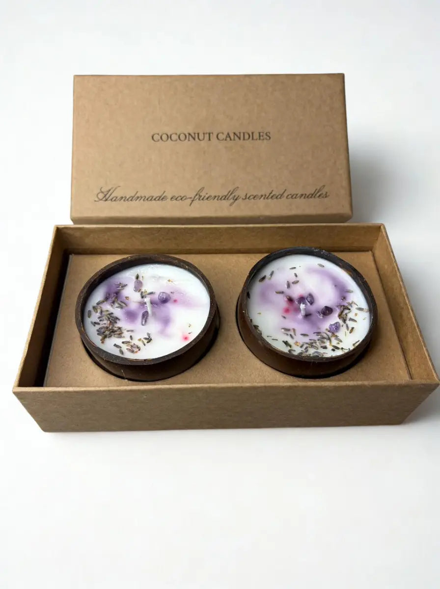 Handmade Coconut Shell Candle Gift Set – Lavender Herb Scented Eco Friendly Candles (Set of 2) Main image