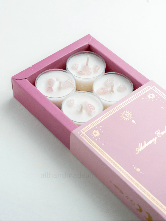 Rose Quartz Crystal Tealight Candle Set Secondary image