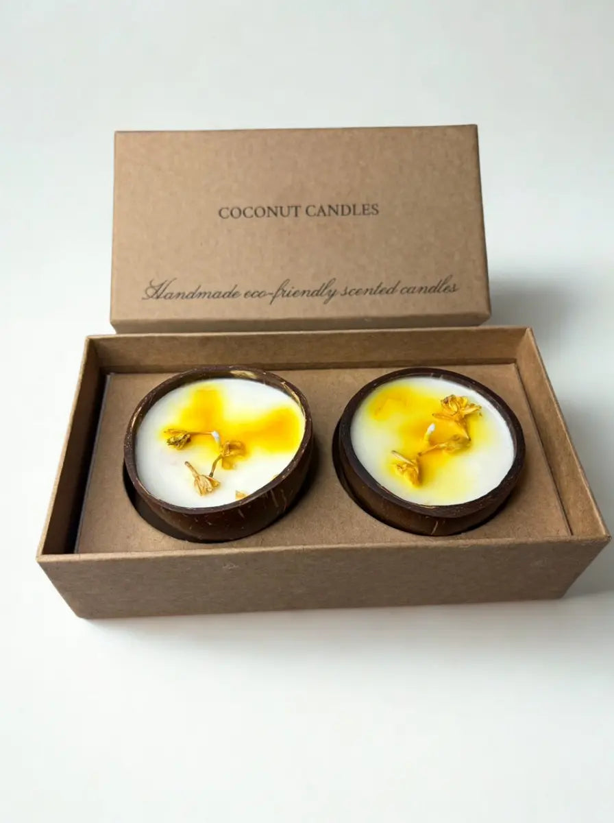 Handmade Coconut Shell Candle Gift Set – Jasmine Scented Eco Friendly Candles (Set of 2)