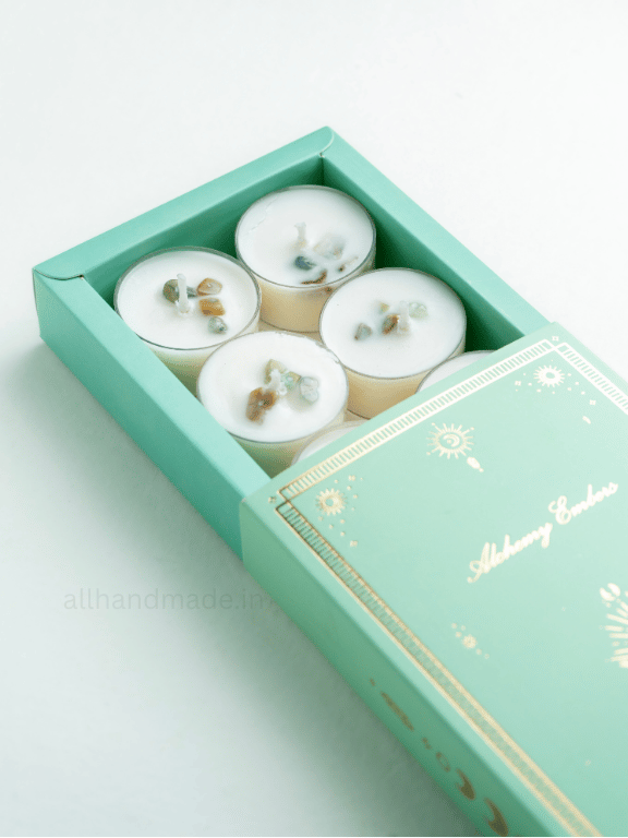 Amazonite Crystal Tealight Candle Set