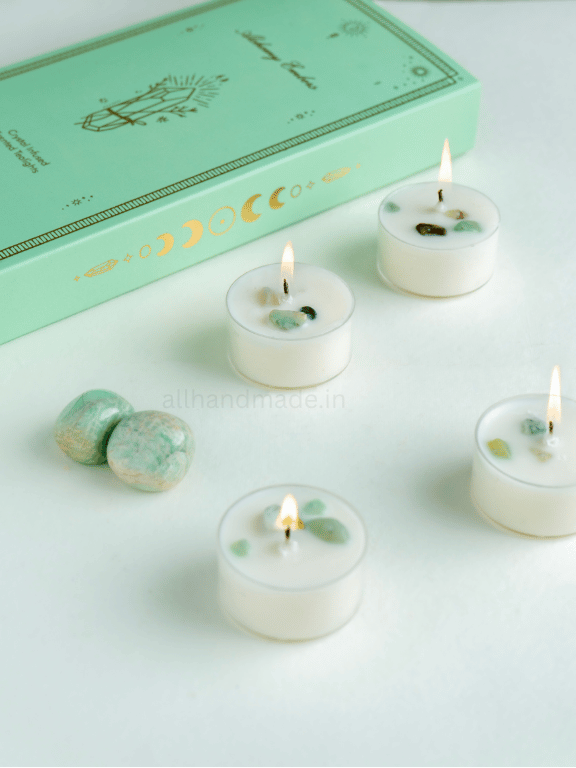 Amazonite Crystal Tealight Candle Set