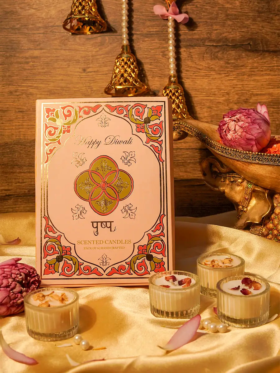 Pushp Set of 6 Scented Floral Candles in Diwali Gift Box Main image