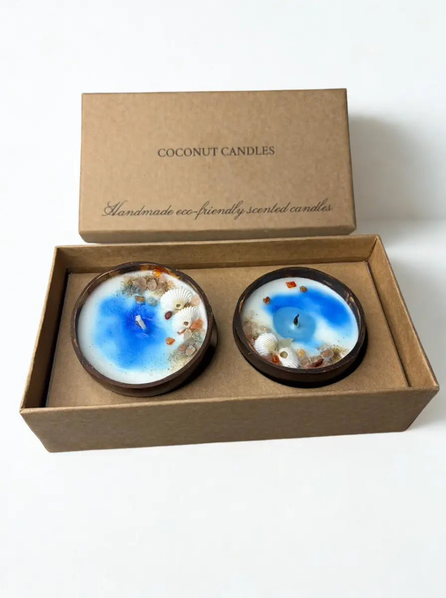Handmade Coconut Shell Candle Gift Set – Ocean Breeze Scented Eco Friendly Candles (Set of 2) Main image