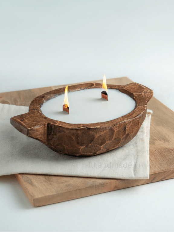 Handcrafted Wooden Round Dough Bowl Candle Main image