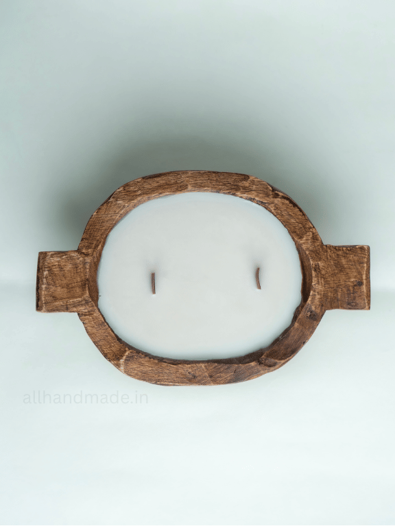 Handcrafted Wooden Round Dough Bowl Candle