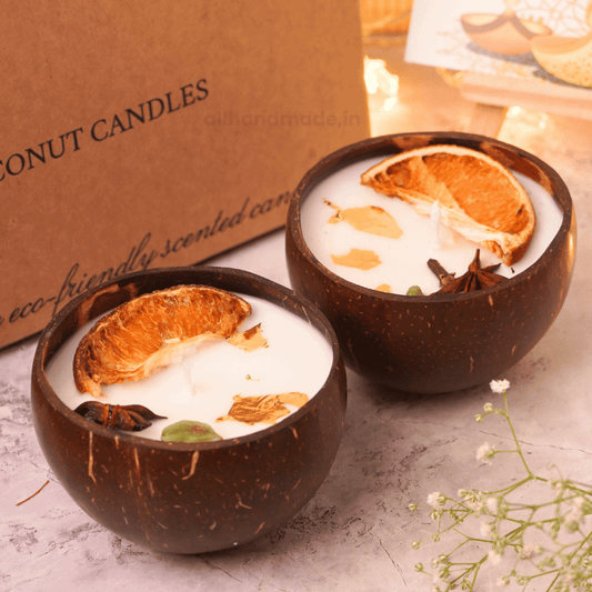 ESG Coconut Shell Scented Candle Set Eco Friendly Sustainable Diwali Gift Box for Corporate Gifting