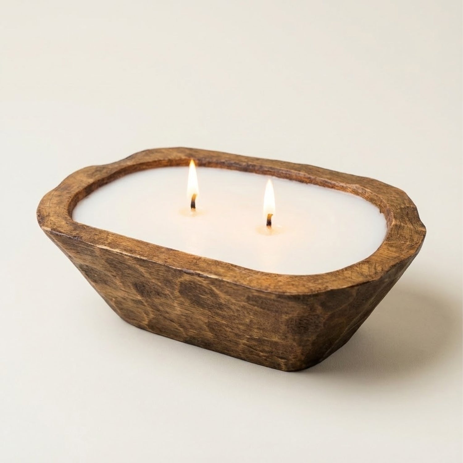 Handcrafted Wooden Dough Bowl D Shape Candle