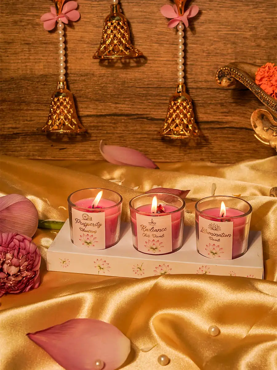 Diwali Gift Set of 3 Shot Glass Scented Candles in Acrylic Box Main image