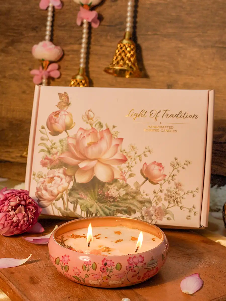 Lotus Printed Urli Candle with Gift Box Main image