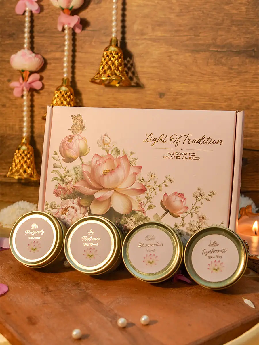Diwali Gift Set of 4 Scented Tin Jar Candles in Gift Box Main image