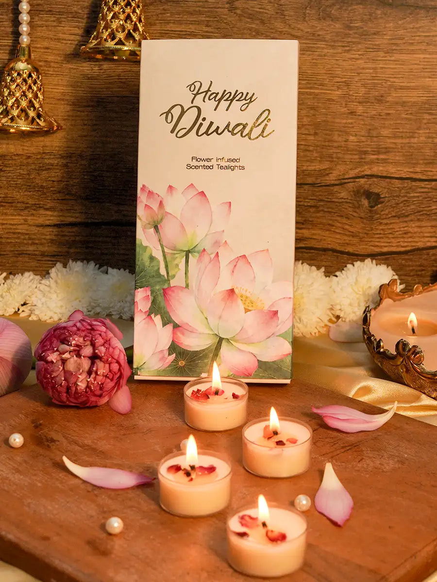 Flower Infused Scented Tealight Candles Set of 10 for Diwali