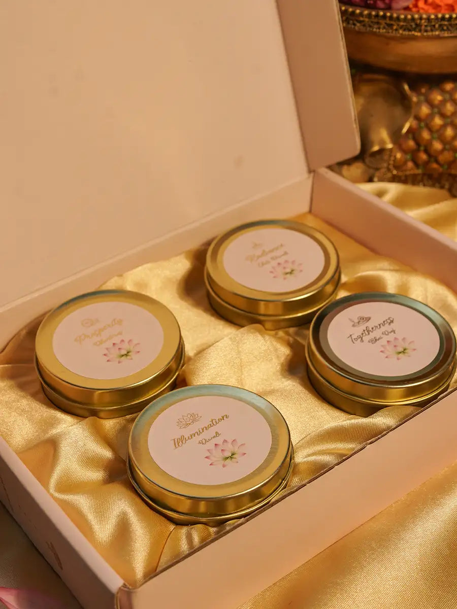 Diwali Gift Set of 4 Scented Tin Jar Candles in Gift Box Secondary image