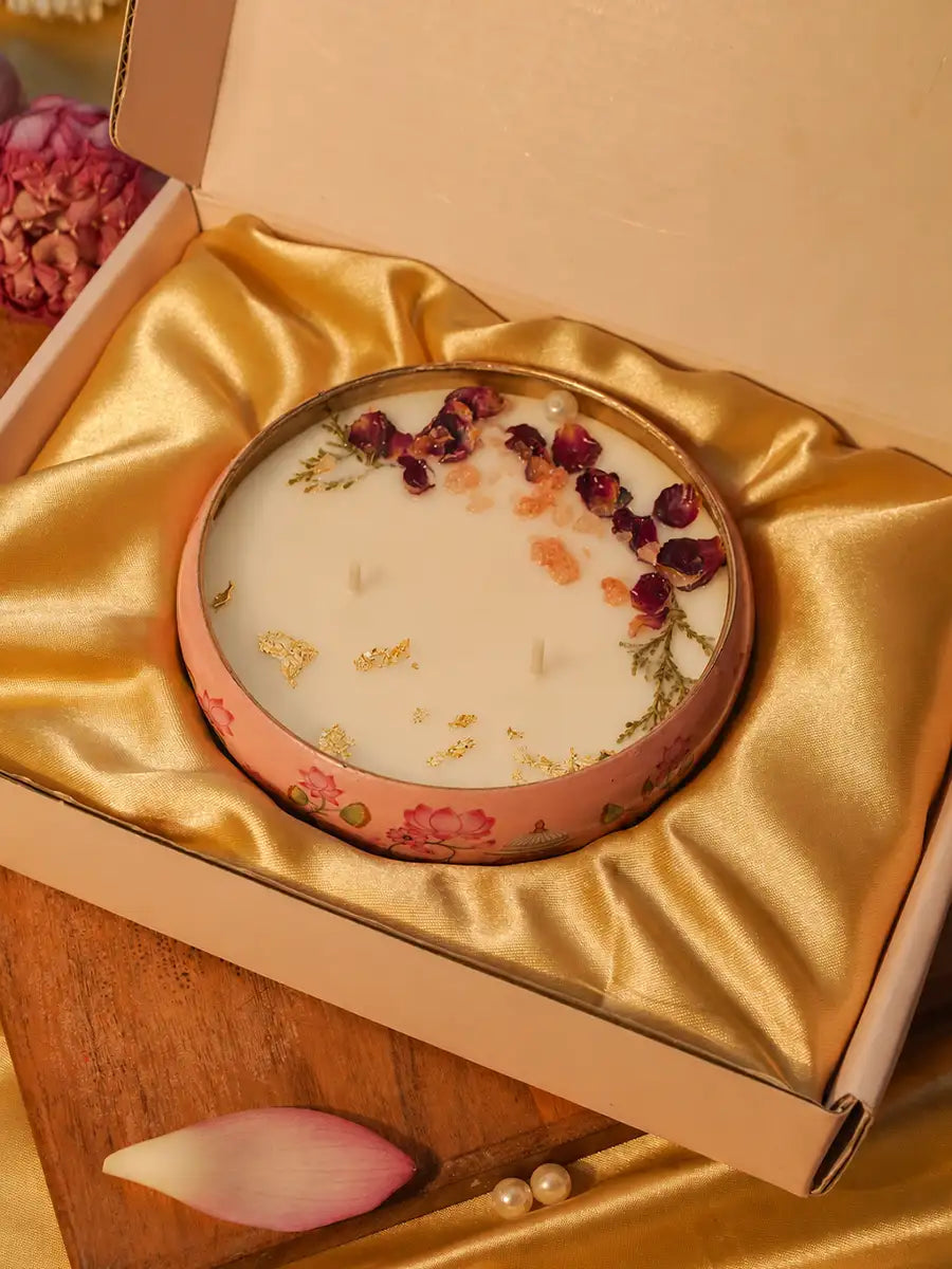 Lotus Printed Urli Candle with Gift Box Secondary image