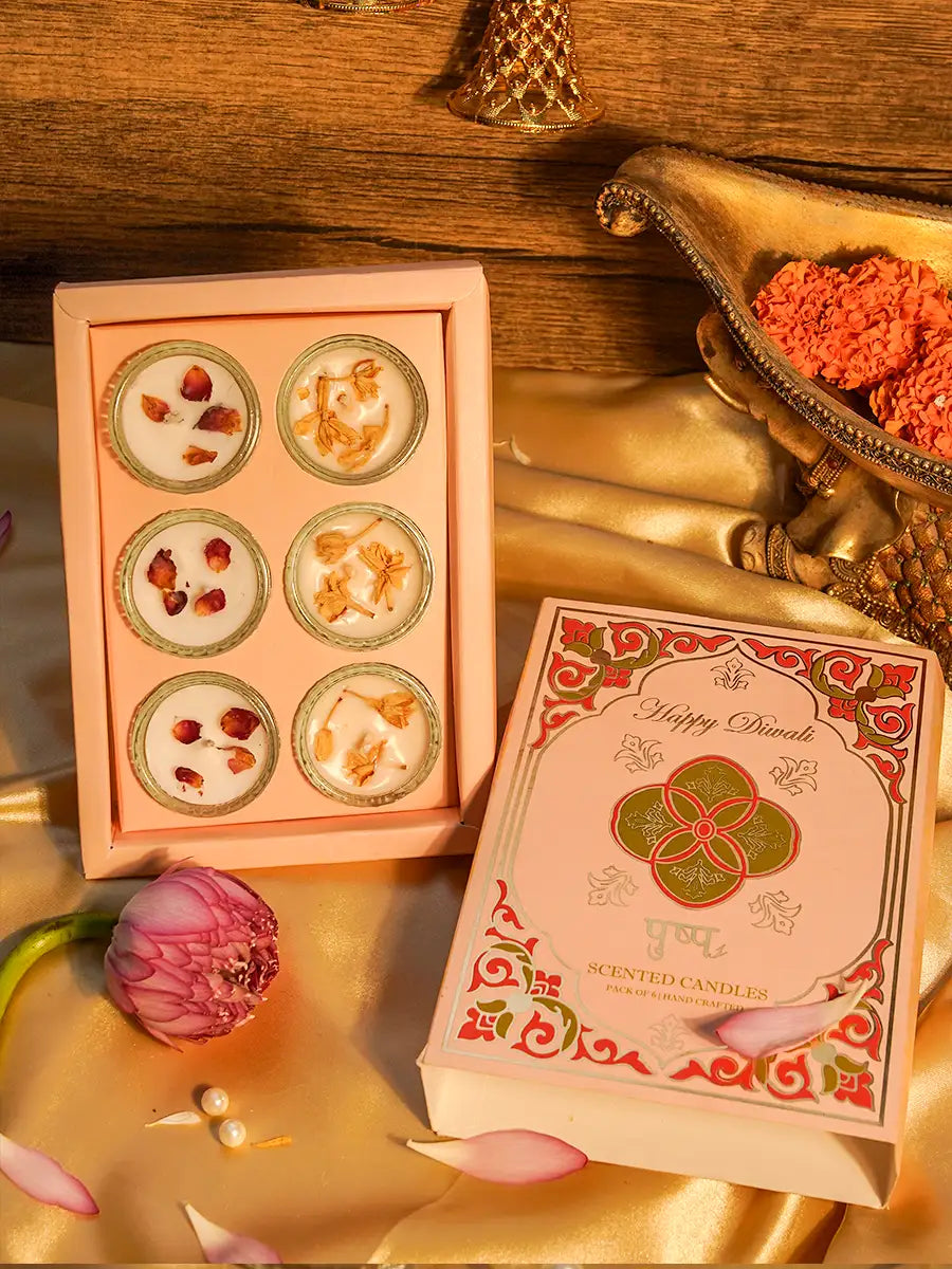 Pushp Set of 6 Scented Floral Candles in Diwali Gift Box Secondary image