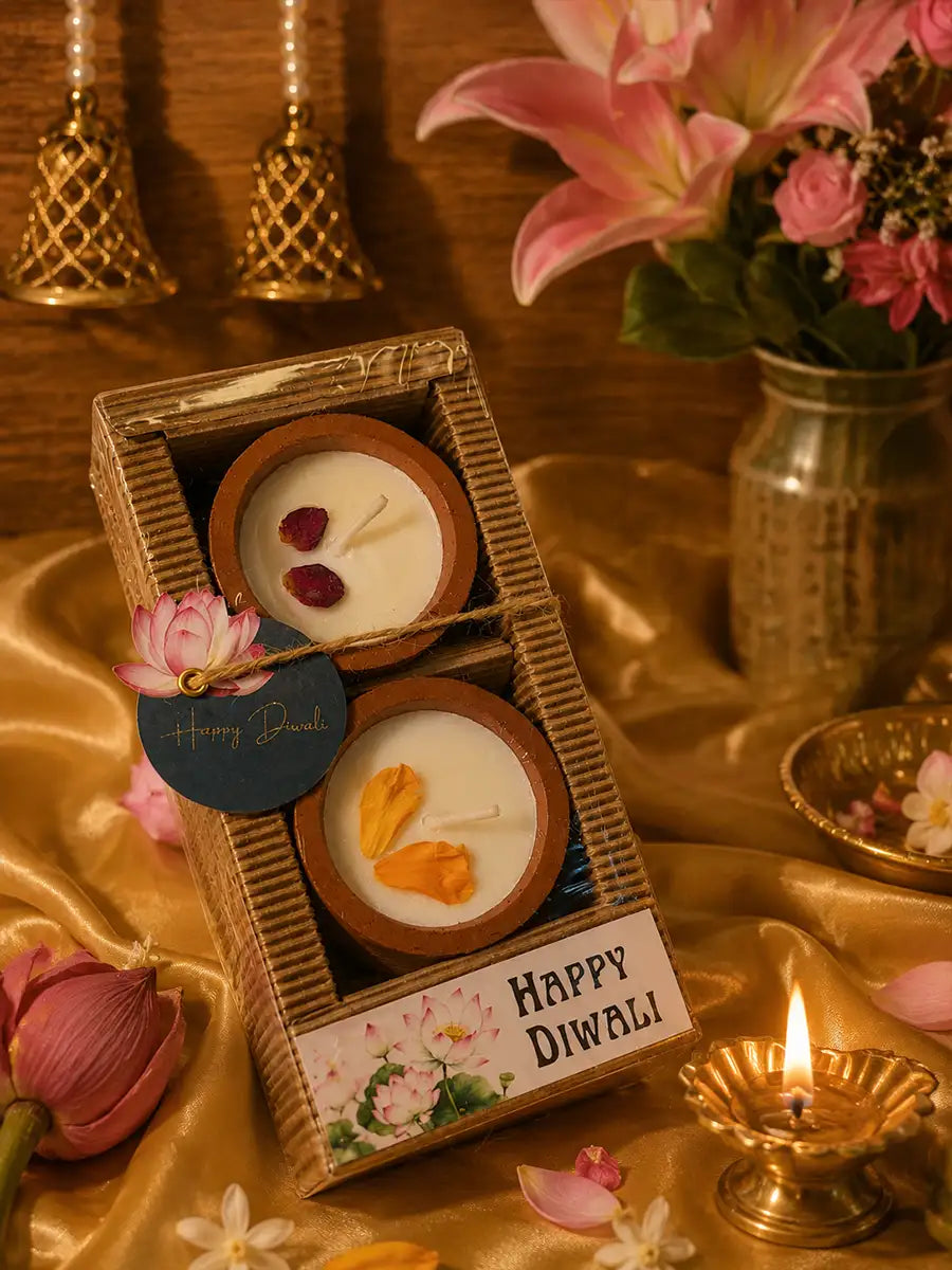 Floral Terracotta Diya Candle Gift Set Main image
