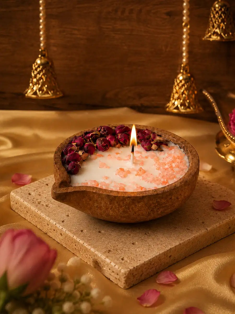Handcrafted Wooden Diya Candle for Diwali Gifts Main image