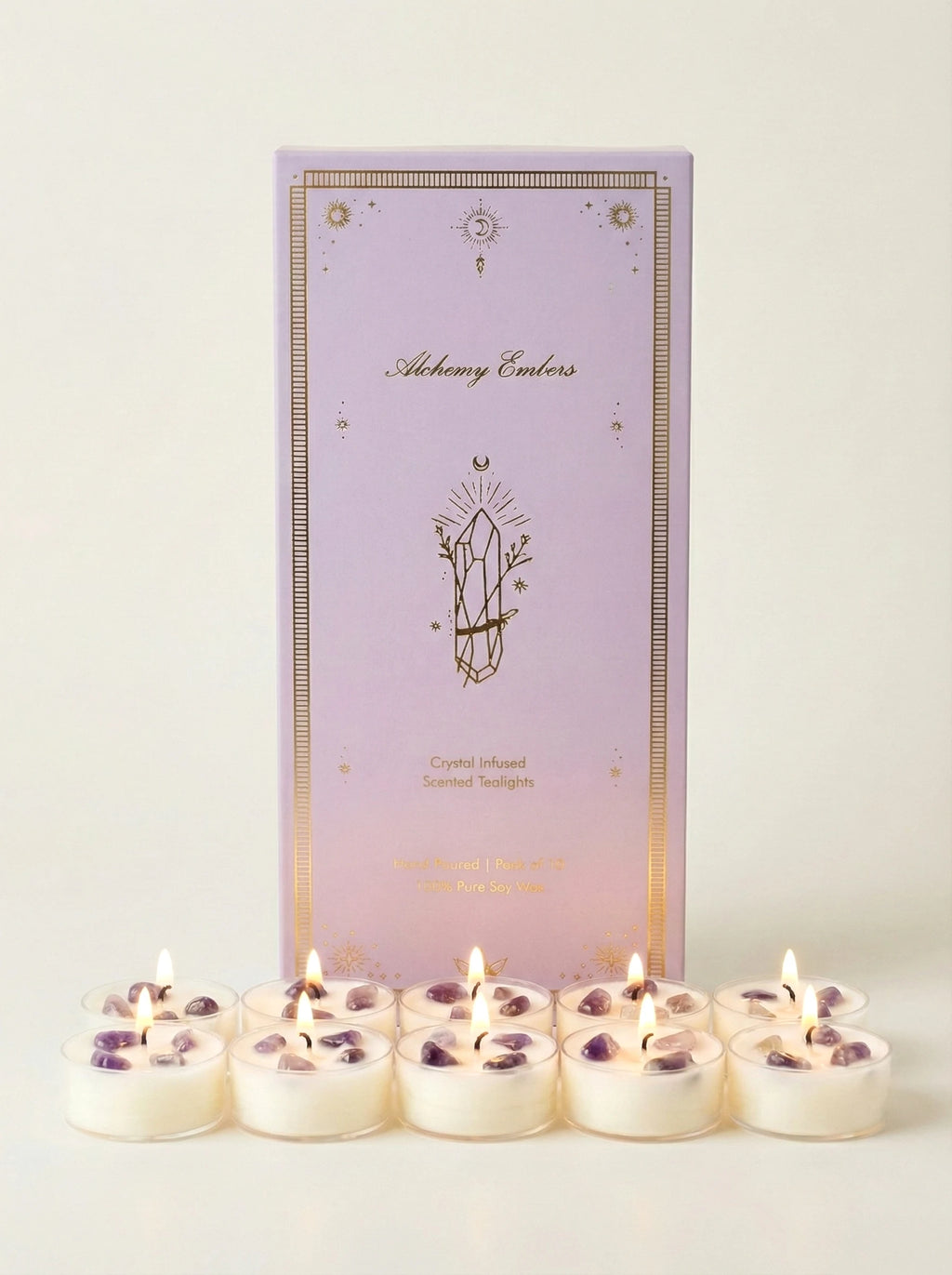 Amethyst Crystal Tealight Candle Set