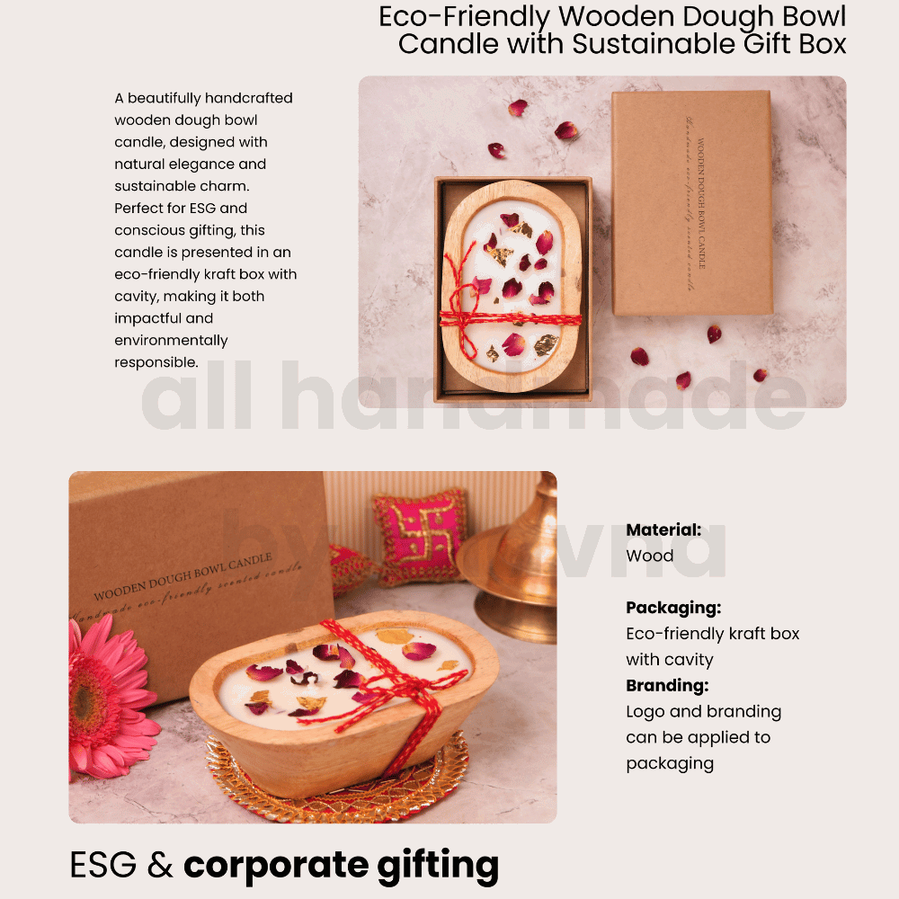ESG Gifts Wooden Dough Bowl Scented Candle in Eco Friendly Sustainable Diwali Corporate Gift Box