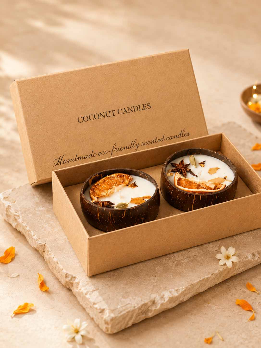 Set of 2 Coconut Shell Scented Candles in Eco Friendly Gift Box Main image